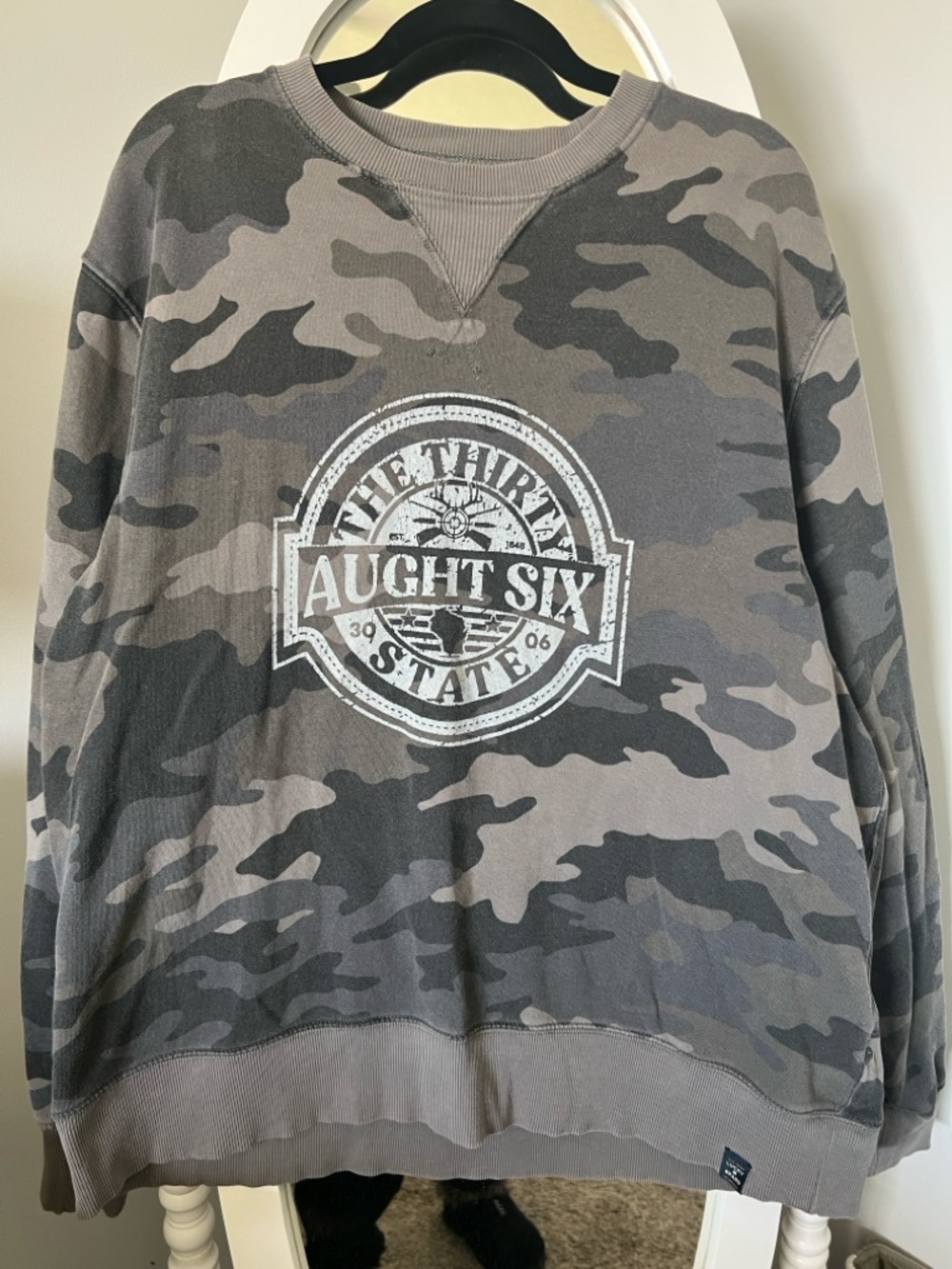 Lucky Brand Gray & Black Camo Crewneck Sweatshirt